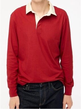 J.Crew Factory Long-Sleeve Rugby Polo Shirt Size Small Red